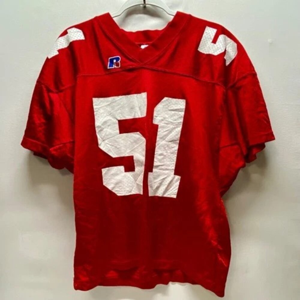 Russell Athletic Football Jersey Men's XL Red Top White #51 Vintage USA 90's EUC